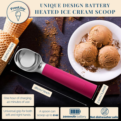 Heated Ice Cream Scoop Rechargeable, Electric Warming Ice Cream Scooper with LED Display, Heats to 158°F for Hard Ice Cream, Easy for Seniors & Kids, IP67 Waterproof (Black, 2 oz)