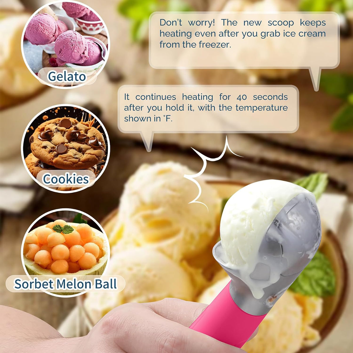 Heated Ice Cream Scoop Rechargeable, Electric Warming Ice Cream Scooper with LED Display, Heats to 158°F for Hard Ice Cream, Easy for Seniors & Kids, IP67 Waterproof (Black, 2 oz)