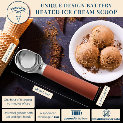 Heated Ice Cream Scoop Rechargeable, Electric Warming Ice Cream Scooper with LED Display, Heats to 158°F for Hard Ice Cream, Easy for Seniors & Kids, IP67 Waterproof (Black, 2 oz)