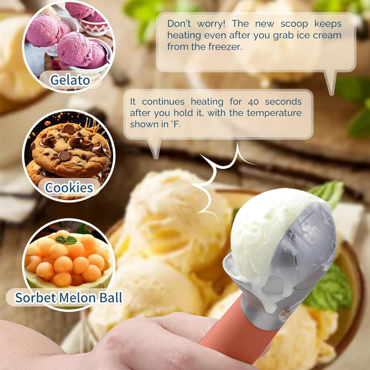 Heated Ice Cream Scoop Rechargeable, Electric Warming Ice Cream Scooper with LED Display, Heats to 158°F for Hard Ice Cream, Easy for Seniors & Kids, IP67 Waterproof (Black, 2 oz)
