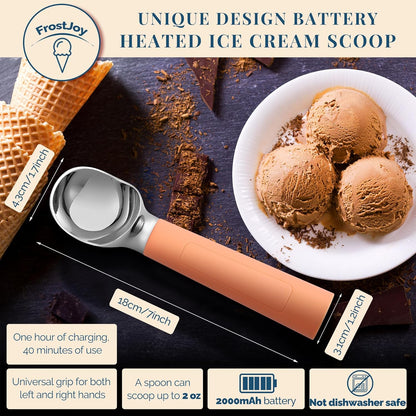Heated Ice Cream Scoop Rechargeable, Electric Warming Ice Cream Scooper with LED Display, Heats to 158°F for Hard Ice Cream, Easy for Seniors & Kids, IP67 Waterproof (Black, 2 oz)