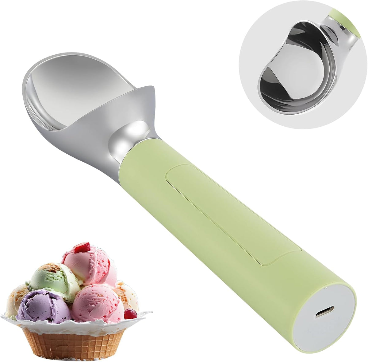 Heated Ice Cream Scoop Rechargeable, Electric Warming Ice Cream Scooper with LED Display, Heats to 158°F for Hard Ice Cream, Easy for Seniors & Kids, IP67 Waterproof (Black, 2 oz)