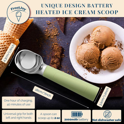 Heated Ice Cream Scoop Rechargeable, Electric Warming Ice Cream Scooper with LED Display, Heats to 158°F for Hard Ice Cream, Easy for Seniors & Kids, IP67 Waterproof (Black, 2 oz)