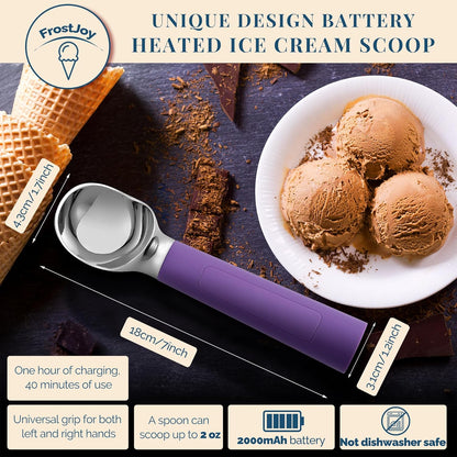 Heated Ice Cream Scoop Rechargeable, Electric Warming Ice Cream Scooper with LED Display, Heats to 158°F for Hard Ice Cream, Easy for Seniors & Kids, IP67 Waterproof (Black, 2 oz)