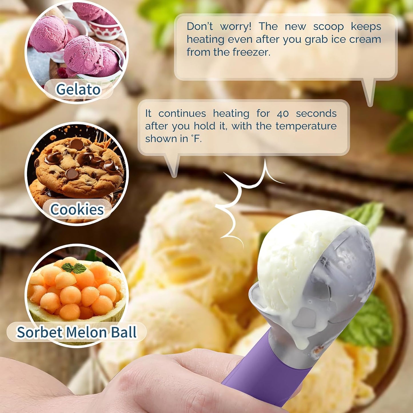 Heated Ice Cream Scoop Rechargeable, Electric Warming Ice Cream Scooper with LED Display, Heats to 158°F for Hard Ice Cream, Easy for Seniors & Kids, IP67 Waterproof (Black, 2 oz)