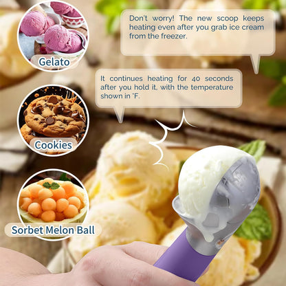 Heated Ice Cream Scoop Rechargeable, Electric Warming Ice Cream Scooper with LED Display, Heats to 158°F for Hard Ice Cream, Easy for Seniors & Kids, IP67 Waterproof (Black, 2 oz)