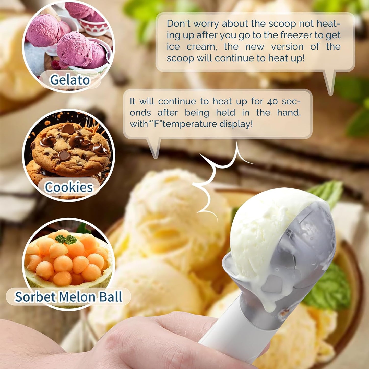 Heated Ice Cream Scoop Rechargeable, Electric Warming Ice Cream Scooper with LED Display, Heats to 158°F for Hard Ice Cream, Easy for Seniors & Kids, IP67 Waterproof (Black, 2 oz)