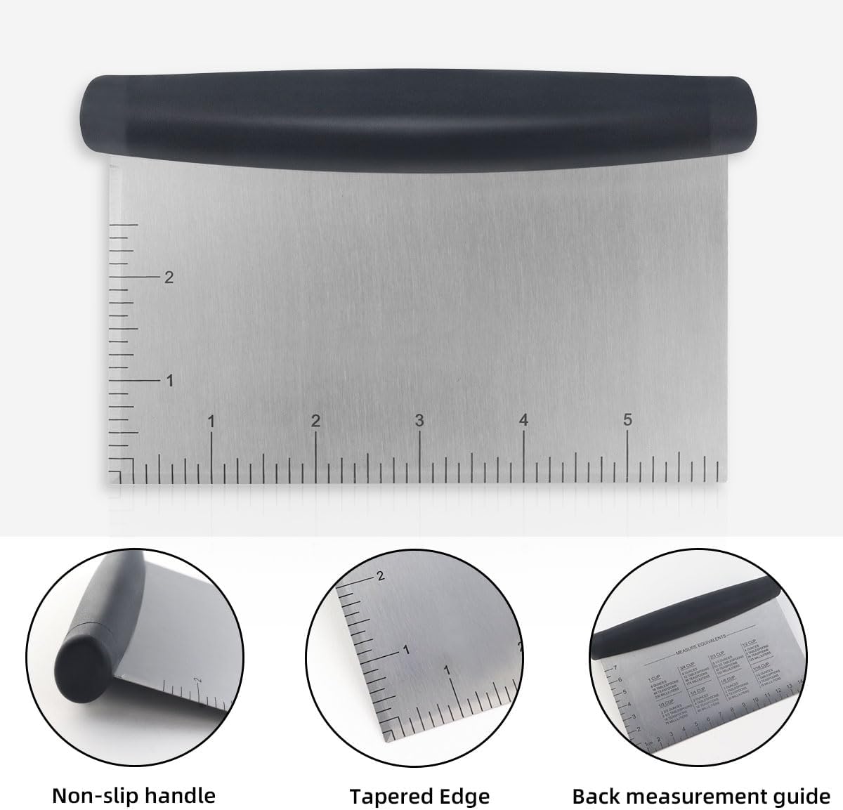Plastic Bread Scraper Dough Cutter with Measuring Scale Multipurpose Bench Scraper Kitchen Tool Pastry Scraper for Cake Baking Food Pizza Stainless Steel Dough Scraper and Chopper Bench Knife (Black)