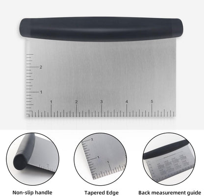 Plastic Bread Scraper Dough Cutter with Measuring Scale Multipurpose Bench Scraper Kitchen Tool Pastry Scraper for Cake Baking Food Pizza Stainless Steel Dough Scraper and Chopper Bench Knife (Black)