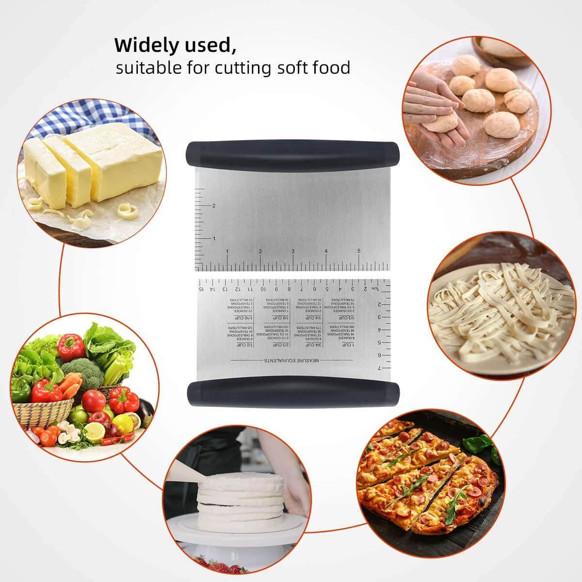 Plastic Bread Scraper Dough Cutter with Measuring Scale Multipurpose Bench Scraper Kitchen Tool Pastry Scraper for Cake Baking Food Pizza Stainless Steel Dough Scraper and Chopper Bench Knife (Black)
