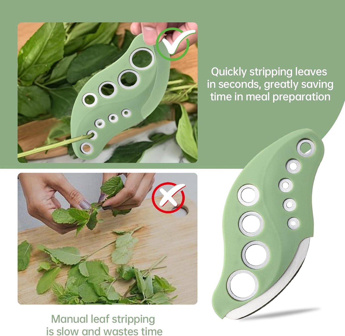 Herb Stripper Tool with Herb Cutter, Kitchen Herbs Leaf Stripping Tool | Quickly Stripping, Stainless Steel Herb Leaf Peeler for Collard Greens Basil Rosemary Parsley Thyme Oregano, Dishwasher Safe