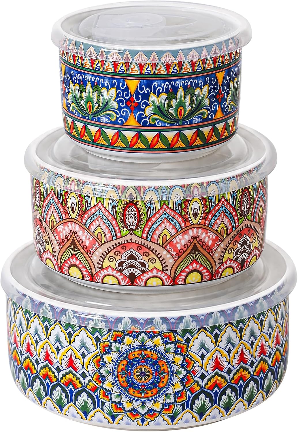 Ceramic Serving Bowls with Lid, Boho Nesting Bowl Set of 3