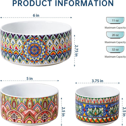 Ceramic Serving Bowls with Lid, Boho Nesting Bowl Set of 3