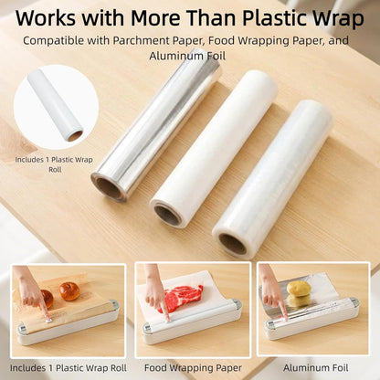 Fits 12" Rolls Up to 1.45" Diameter, Plastic Wrap Dispenser with Cutter | Includes 100 ft plastic wrap; fits slim 12" rolls up to 1.45" diameter. Magnetic mount; not for jumbo or commercial rolls.