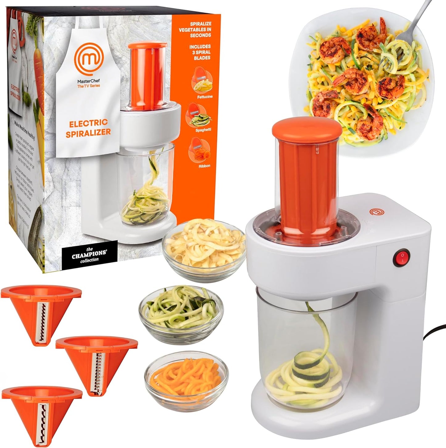 Electric Spiralizer- 3in1 Vegetable Noodle, Homemade Pasta Maker | Low Carb, Keto, Vegan, Gluten Free- Zoodle Zucchini Veggie Slicer & XL Hopper, FREE Recipes- Quick Healthy Meal Prep Gift