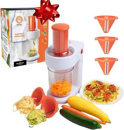Electric Spiralizer- 3in1 Vegetable Noodle, Homemade Pasta Maker | Low Carb, Keto, Vegan, Gluten Free- Zoodle Zucchini Veggie Slicer & XL Hopper, FREE Recipes- Quick Healthy Meal Prep Gift