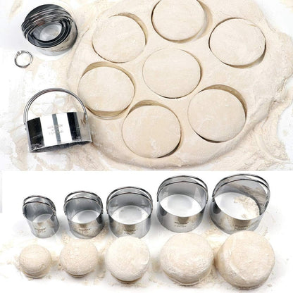 Biscuit Cutter Set 5-Pc, Stainless Steel Cookie Cutters with Handle | Dishwasher Safe, Etched inch/cm Markings, Gift-Ready Package, Ergonomic Arched Grip, Professional Baking Tools