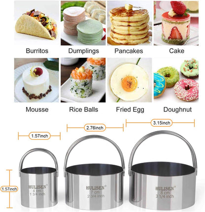 Biscuit Cutter Set 5-Pc, Stainless Steel Cookie Cutters with Handle | Dishwasher Safe, Etched inch/cm Markings, Gift-Ready Package, Ergonomic Arched Grip, Professional Baking Tools