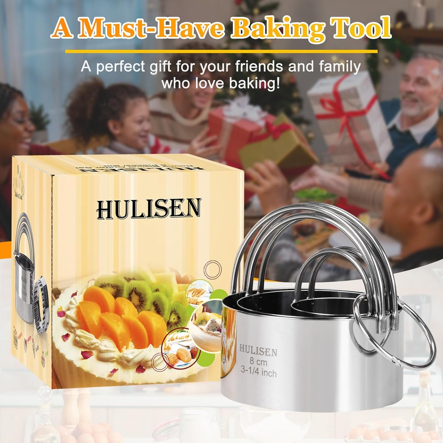 Biscuit Cutter Set 5-Pc, Stainless Steel Cookie Cutters with Handle | Dishwasher Safe, Etched inch/cm Markings, Gift-Ready Package, Ergonomic Arched Grip, Professional Baking Tools