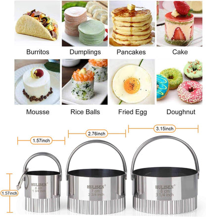 Biscuit Cutter Set 5-Pc, Stainless Steel Cookie Cutters with Handle | Dishwasher Safe, Etched inch/cm Markings, Gift-Ready Package, Ergonomic Arched Grip, Professional Baking Tools