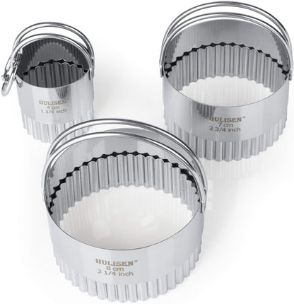Biscuit Cutter Set 5-Pc, Stainless Steel Cookie Cutters with Handle | Dishwasher Safe, Etched inch/cm Markings, Gift-Ready Package, Ergonomic Arched Grip, Professional Baking Tools
