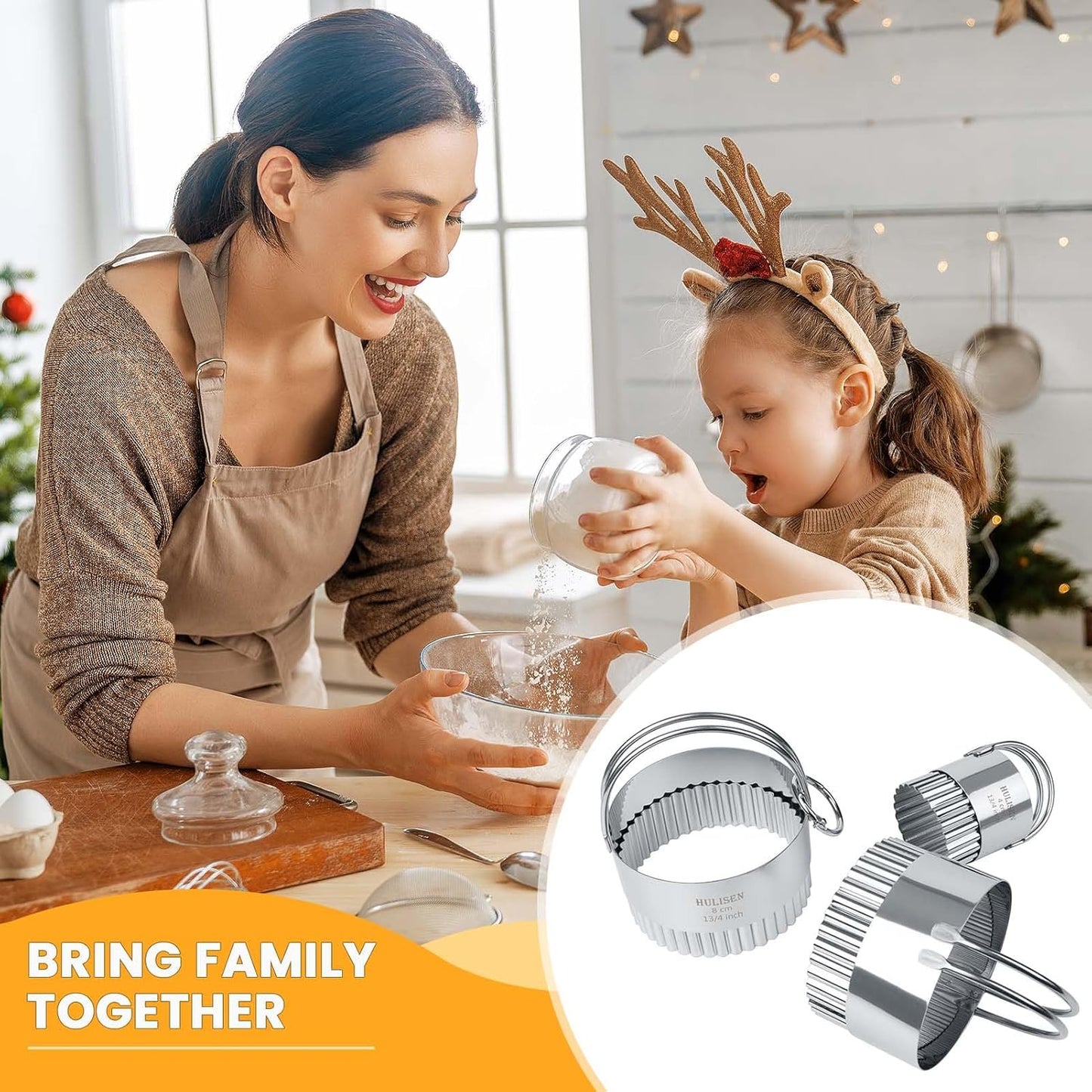 Biscuit Cutter Set 5-Pc, Stainless Steel Cookie Cutters with Handle | Dishwasher Safe, Etched inch/cm Markings, Gift-Ready Package, Ergonomic Arched Grip, Professional Baking Tools