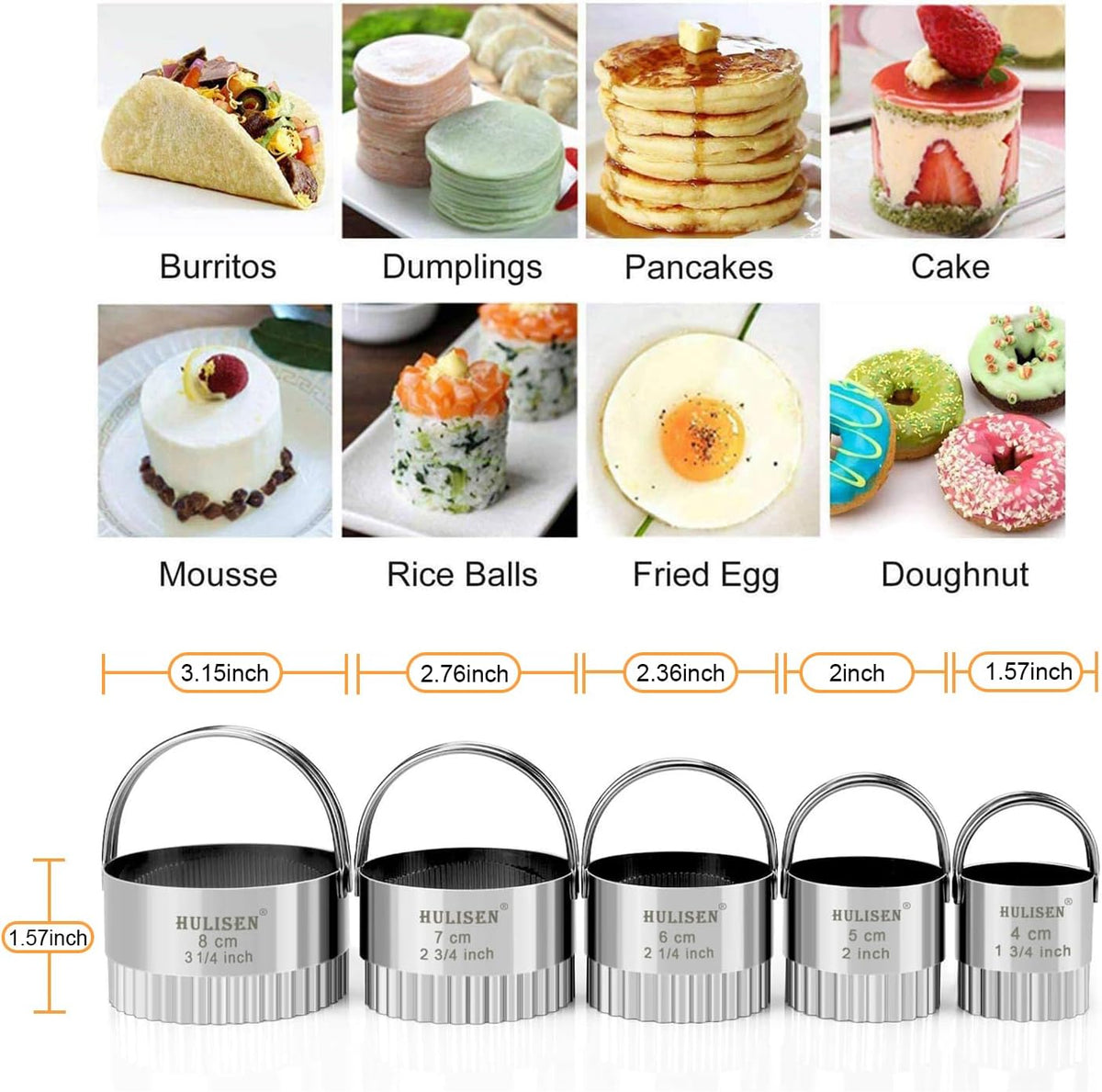 Biscuit Cutter Set 5-Pc, Stainless Steel Cookie Cutters with Handle | Dishwasher Safe, Etched inch/cm Markings, Gift-Ready Package, Ergonomic Arched Grip, Professional Baking Tools