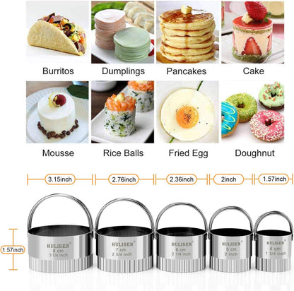 Biscuit Cutter Set 5-Pc, Stainless Steel Cookie Cutters with Handle | Dishwasher Safe, Etched inch/cm Markings, Gift-Ready Package, Ergonomic Arched Grip, Professional Baking Tools