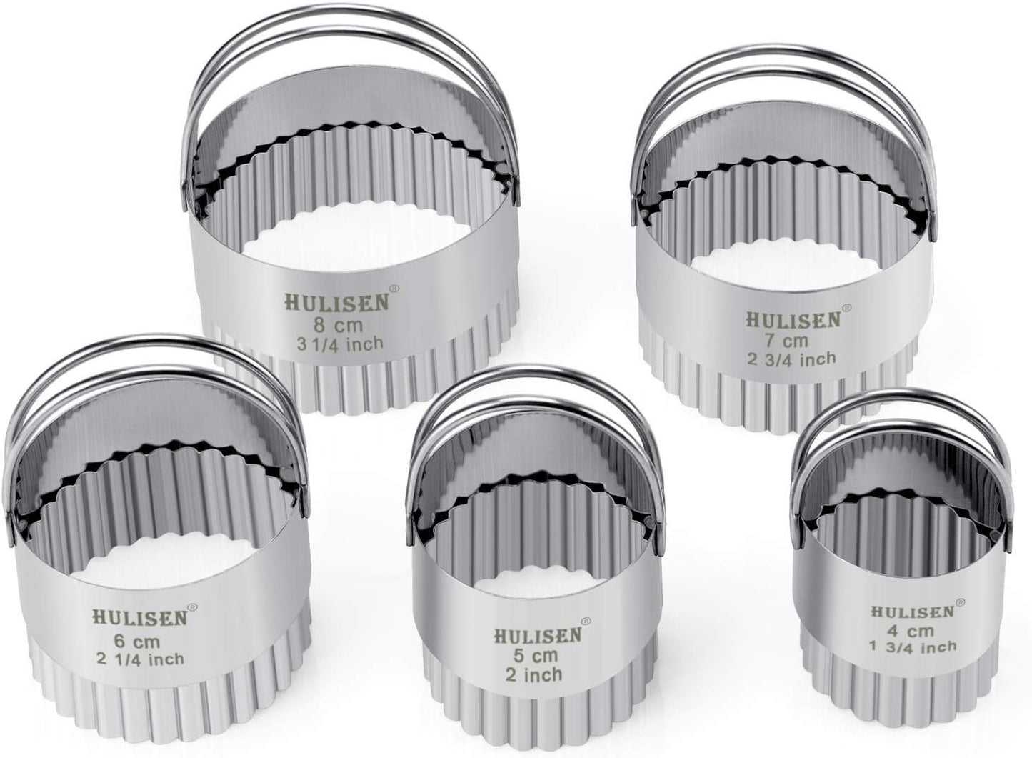 Biscuit Cutter Set 5-Pc, Stainless Steel Cookie Cutters with Handle | Dishwasher Safe, Etched inch/cm Markings, Gift-Ready Package, Ergonomic Arched Grip, Professional Baking Tools
