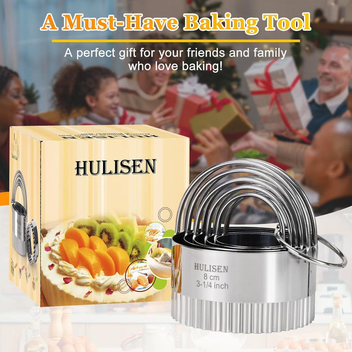 Biscuit Cutter Set 5-Pc, Stainless Steel Cookie Cutters with Handle | Dishwasher Safe, Etched inch/cm Markings, Gift-Ready Package, Ergonomic Arched Grip, Professional Baking Tools