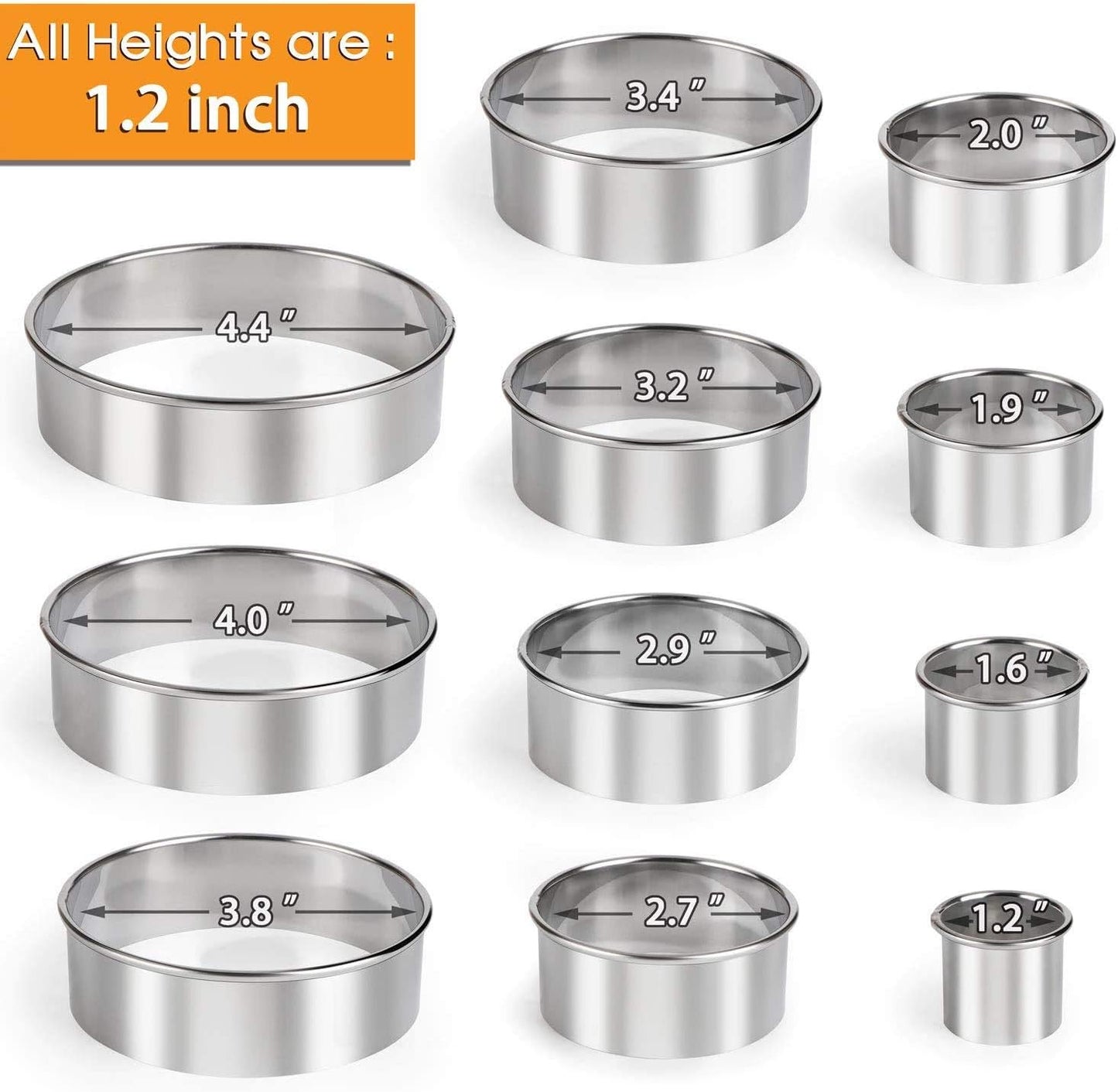 Biscuit Cutter Set 5-Pc, Stainless Steel Cookie Cutters with Handle | Dishwasher Safe, Etched inch/cm Markings, Gift-Ready Package, Ergonomic Arched Grip, Professional Baking Tools