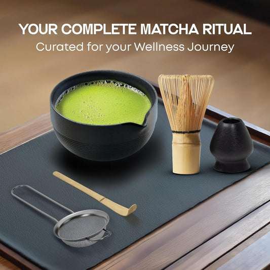 Matcha Whisk Set, 5 Pcs Matcha Kit with 15 OZ Bowl & Bamboo Whisk, Tea Gift | Matcha Set Kit Includes Ceramic Matcha Bowl, Bamboo Whisk, Holder, Sifter & Scoop, Tea Gift, Christmas, Birthday, Halloween