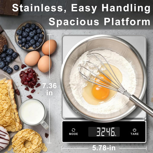 11lb/5kg Digital Kitchen Scale, 1g/0.01oz Pull-Out Display | Stainless Steel Platform, Auto-Shutoff, Tare, 6 Units, for Baking, Cooking, Food Scale, Weight Loss, Keto & Meal Prep
