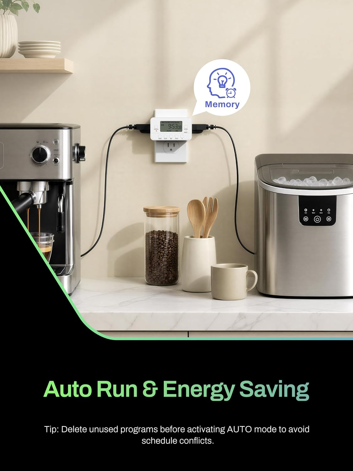 7-Day Heavy Duty Digital Timer with Dual Outlet, LCD Display, 3-Prong Programmable Design, for Lights, Fans, Coffee Machine, Home, Kitchen, Office, Indoor Use, 125V 15A 1875W