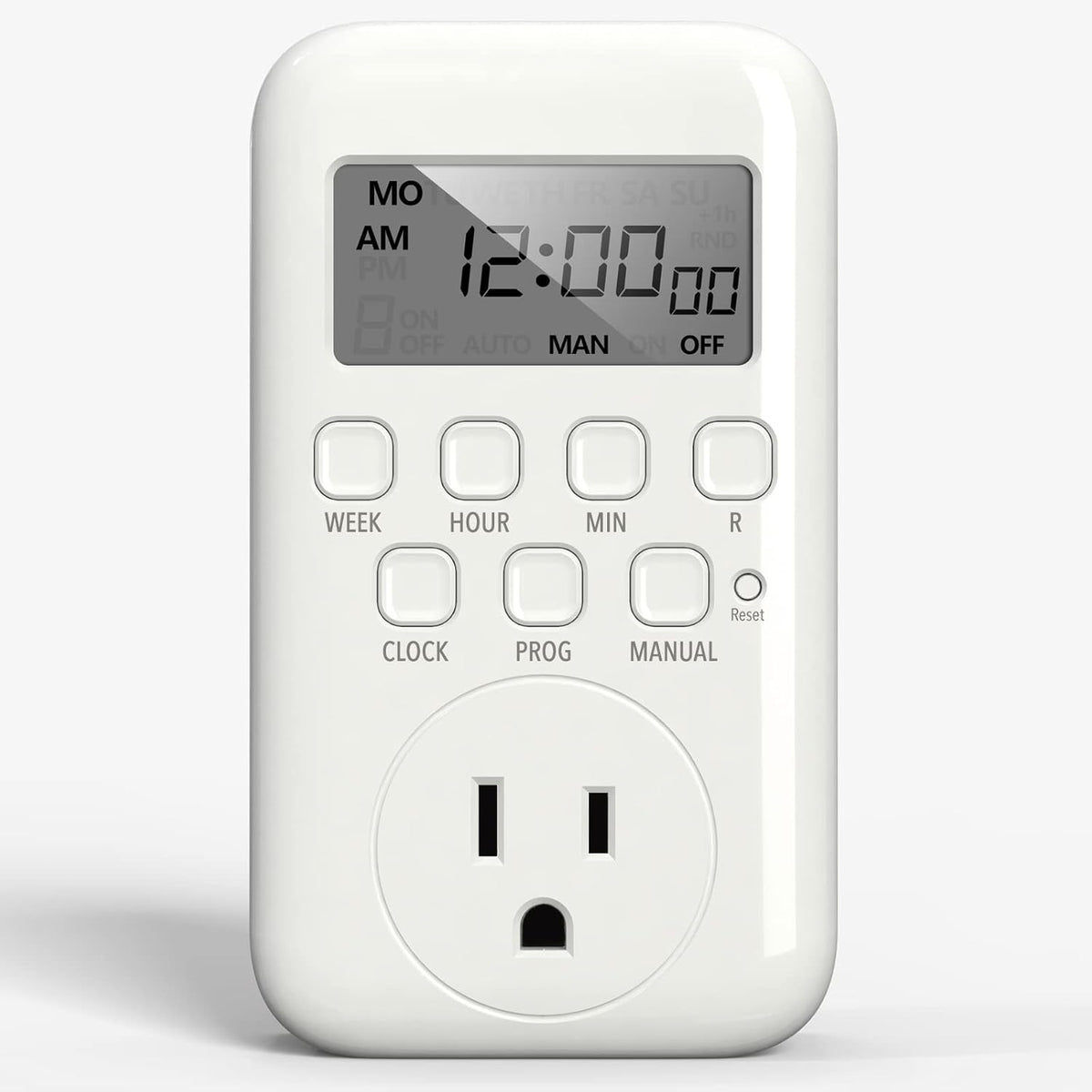 7-Day Heavy Duty Digital Timer with Dual Outlet, LCD Display, 3-Prong Programmable Design, for Lights, Fans, Coffee Machine, Home, Kitchen, Office, Indoor Use, 125V 15A 1875W