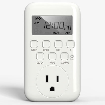 7-Day Heavy Duty Digital Timer with Dual Outlet, LCD Display, 3-Prong Programmable Design, for Lights, Fans, Coffee Machine, Home, Kitchen, Office, Indoor Use, 125V 15A 1875W