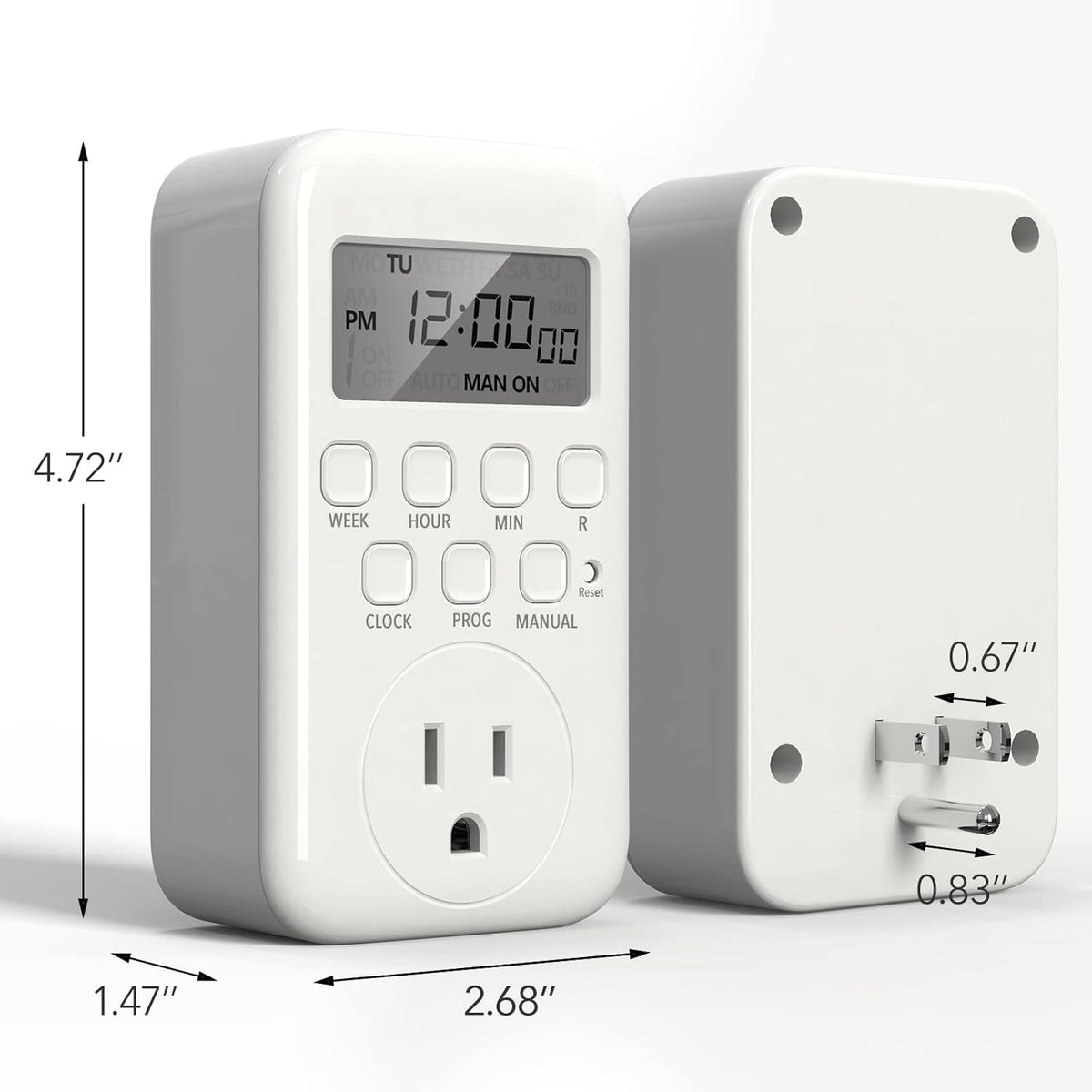 7-Day Heavy Duty Digital Timer with Dual Outlet, LCD Display, 3-Prong Programmable Design, for Lights, Fans, Coffee Machine, Home, Kitchen, Office, Indoor Use, 125V 15A 1875W
