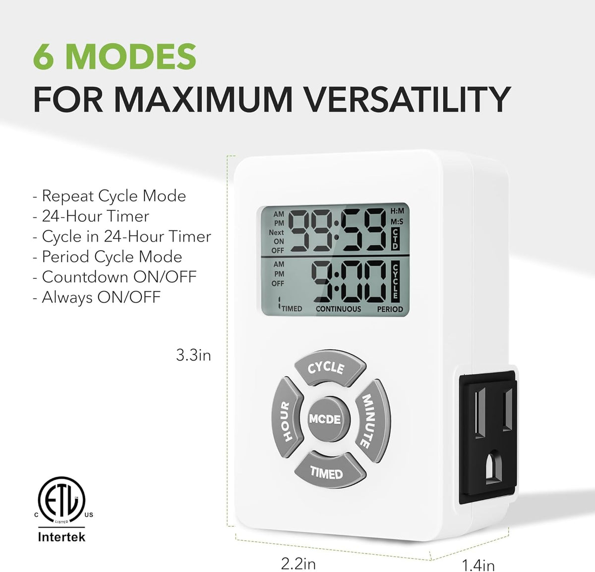 7-Day Heavy Duty Digital Timer with Dual Outlet, LCD Display, 3-Prong Programmable Design, for Lights, Fans, Coffee Machine, Home, Kitchen, Office, Indoor Use, 125V 15A 1875W