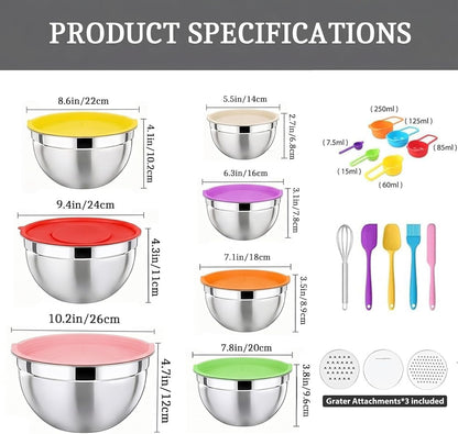 Mixing Bowls with Lids Set(Colorful-7 Sizes)
