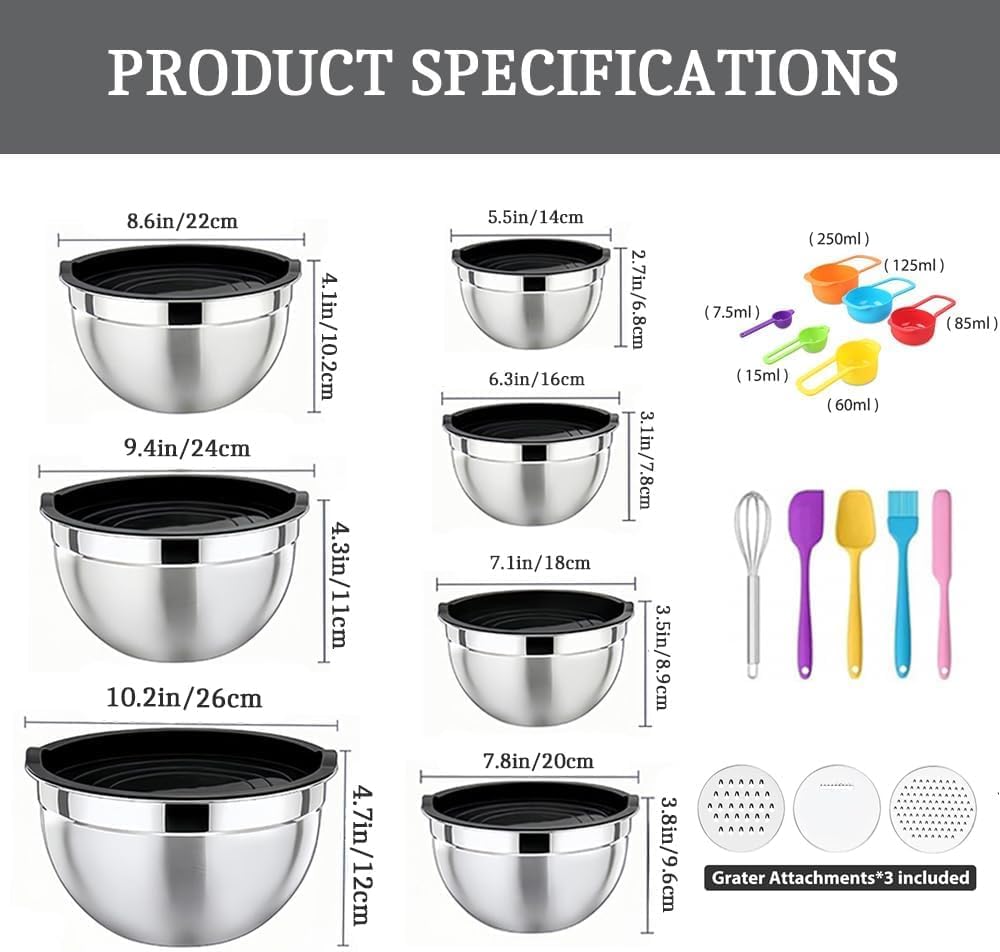 Mixing Bowls with Lids Set(Colorful-7 Sizes)