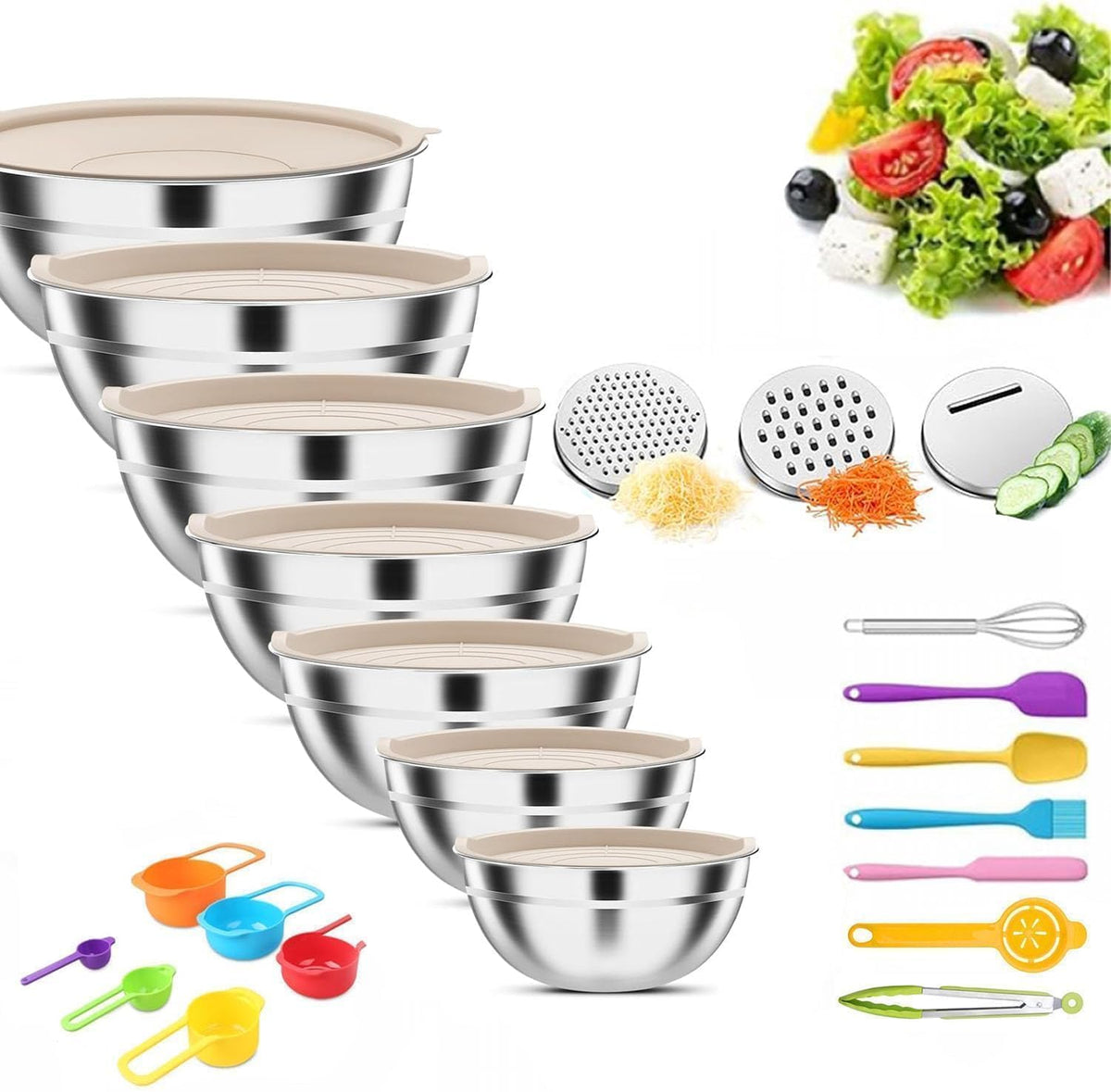 Mixing Bowls with Lids Set(Colorful-7 Sizes)
