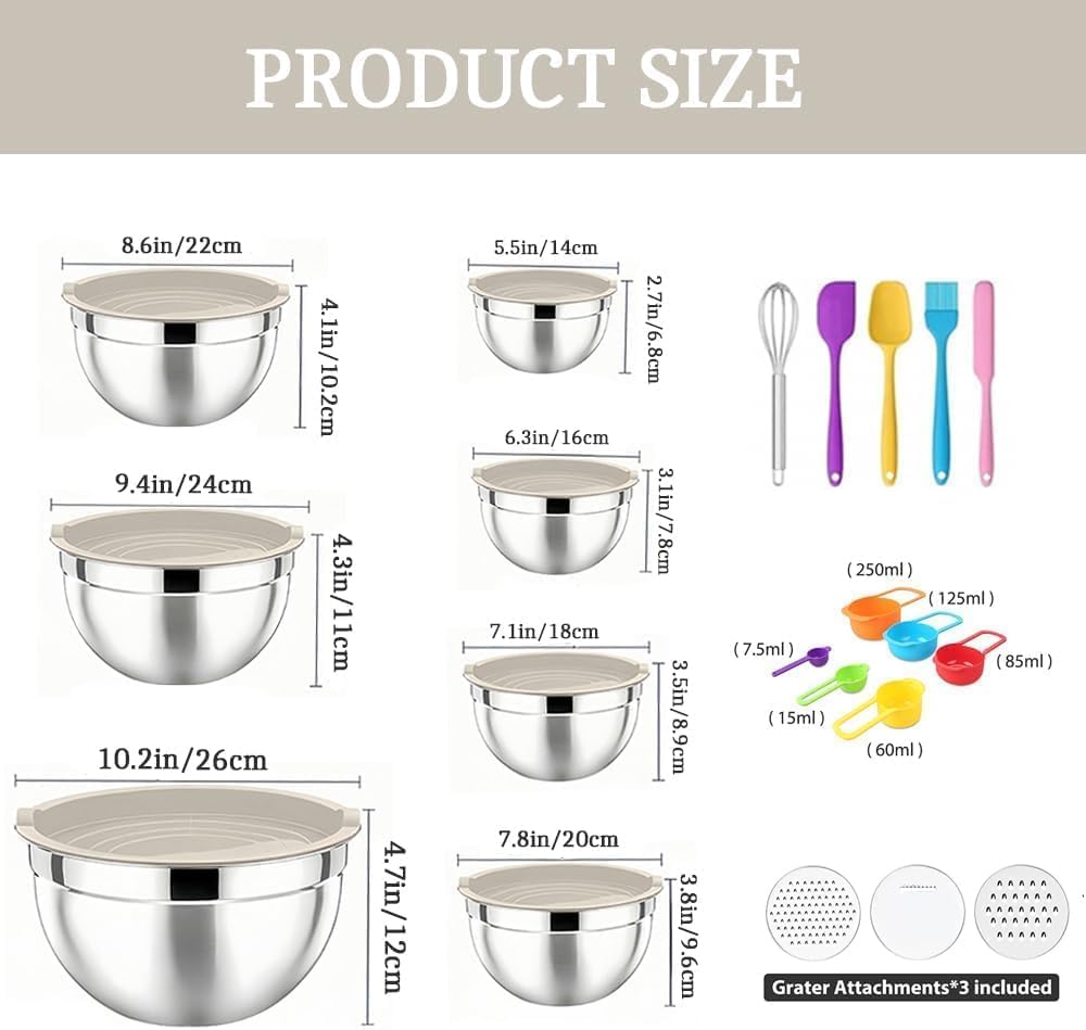 Mixing Bowls with Lids Set(Colorful-7 Sizes)