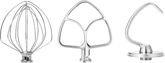 Stainless Steel Accessories for KitchenAid 4.5-5 Qt Tilt Head Mixer | 6 Wire Whisk, Flat Beater and Dough Hook for 5 Quart Mixing Bowl, Fits KSM45, KSM150, Heavy Duty, Dishwasher Safe