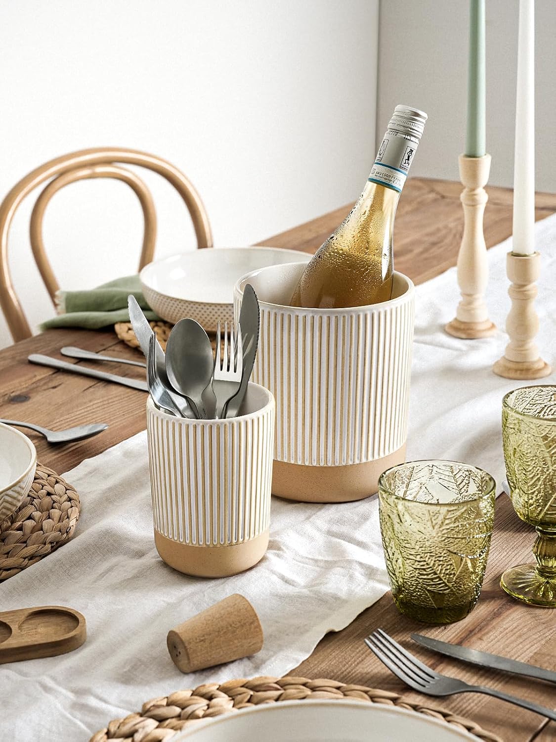 Utensil Holder for Kitchen Counter - 7.1" Large Ceramic Utensil Crock, Cooking Utensil Organizer for Spatula, Spoon, Whisk - Farmhouse Kitchen Countertop Storage, Embossed, Clover