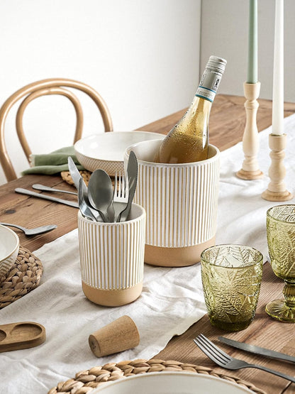 Utensil Holder for Kitchen Counter - 7.1" Large Ceramic Utensil Crock, Cooking Utensil Organizer for Spatula, Spoon, Whisk - Farmhouse Kitchen Countertop Storage, Embossed, Clover