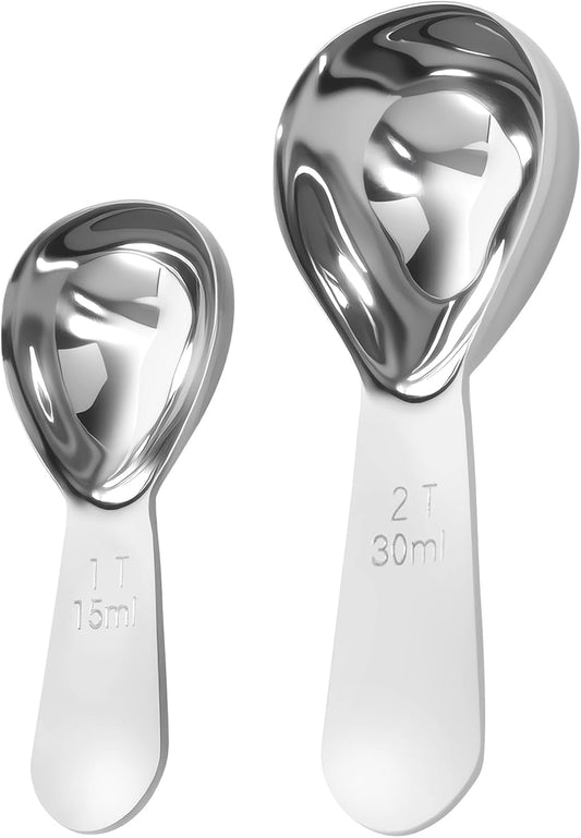 2Pcs Coffee Scoops, Premium 18/8 Stainless Steel Coffee Spoons, Set of 2 Short Handled (1 Tablespoon & 2 Tablespoon) Coffee Measuring Spoon for Ground Coffee, Tea and Powder
