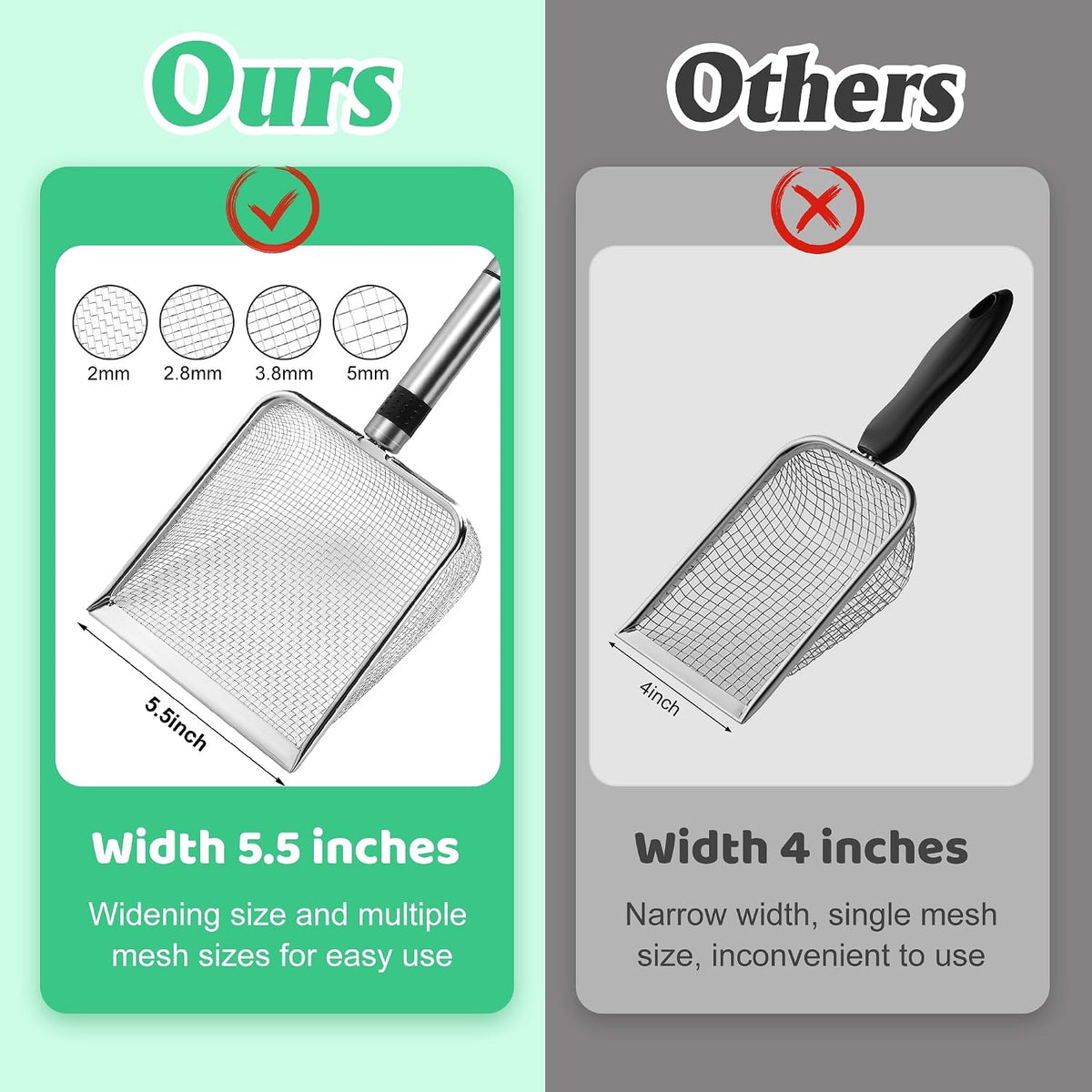 2 Pcs Wider Gardening Soil Sifter-5.5" W Garden Sieve Sifter with Handle (3.8/5 mm Mesh)-Portable Gardening Sifter for Gradening Sand Soil Dirt Compost