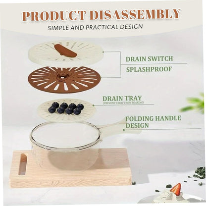 Fruit Washing Bowl with Strainer Double Layer Fruit Washing Bowl with Lid Kitchen Strainer Container for Produce Fridge Picnic (Brown)