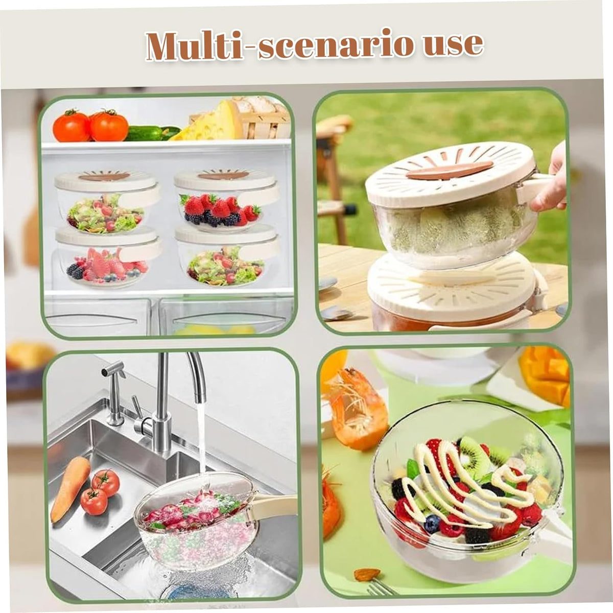 Fruit Washing Bowl with Strainer Double Layer Fruit Washing Bowl with Lid Kitchen Strainer Container for Produce Fridge Picnic (Brown)