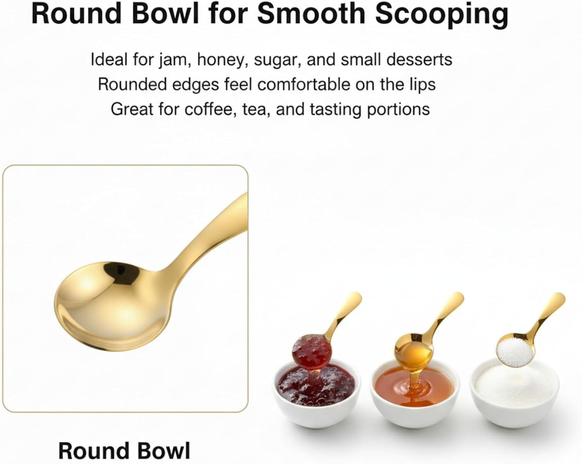 6-Piece Small Stainless Steel Spice Spoons - Canister Scoops for Condiments, Honey, Coffee, Tea, Salt, Jam, Mustard & Ice Cream
